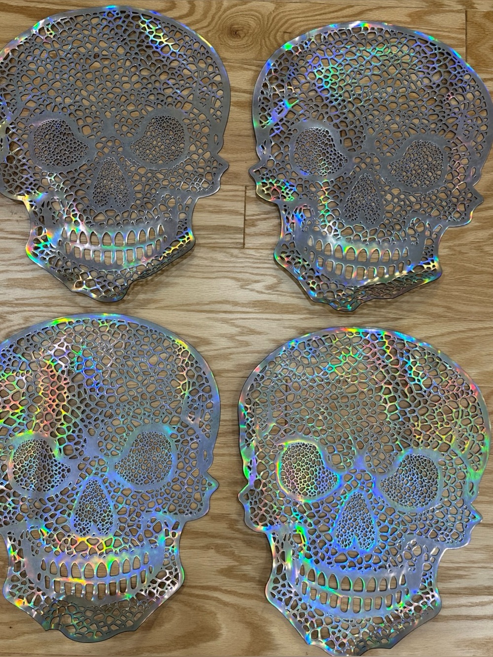 Holographic Skull Placemat Set — Iridescent Skull Placemats (4-Pack)